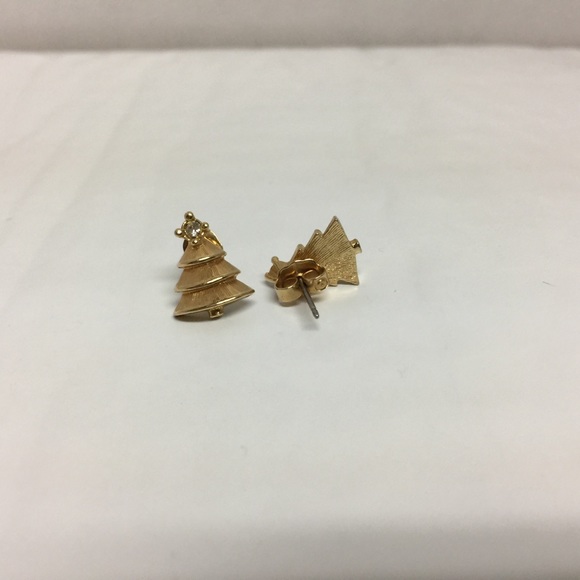 AVON Christmas Tree Earrings Rhinestone Vintage - Picture 2 of 3